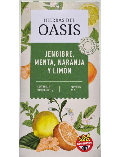 Te Jengibre, Menta, Naranja y Limon x 20u Hierbas del Oasis