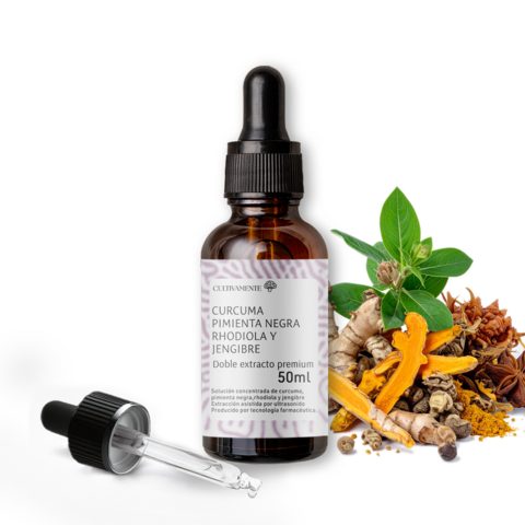 Curcuma + Pimienta Negra +Rhodiola + Jengibre x 50 ml Cultivamente