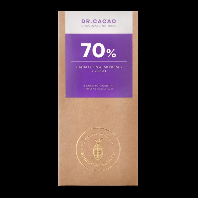 Chocolate 70% Cacao Almendras Coco Dr Cacao