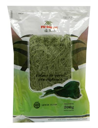 Fideos de Arroz finos de espinaca x 200 g Fu Sheng