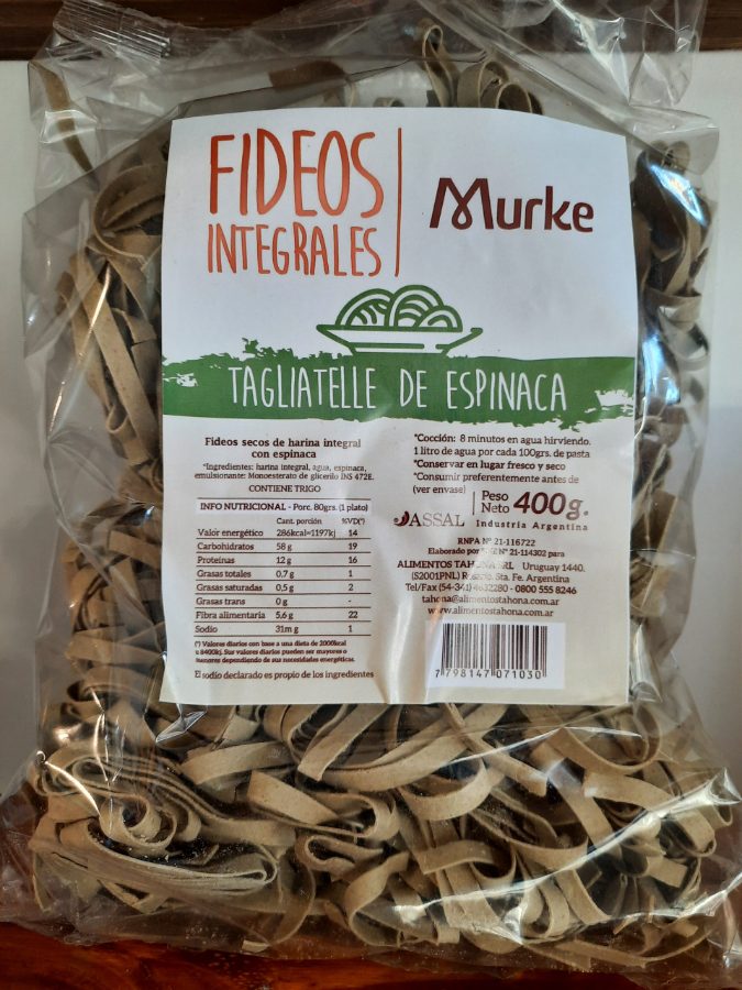 Fideos 100% Integrales Espinaca Murke x 400gr